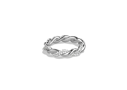 Rhodium Plated CZ Studded Ladies Twisted Ring